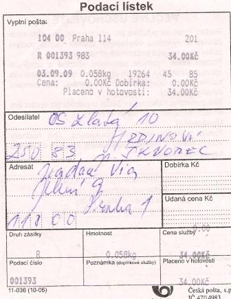 Podací lístek soutěž Starosta roku 2009
